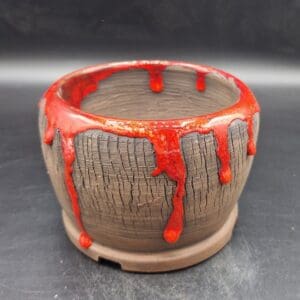 Maceta arcilla roja con oxido y esmalte rojo